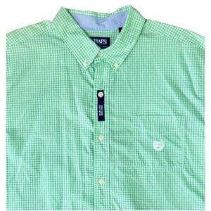 Chaps Easy Care Button Down Shirt Mens XL Green Plaid Cotton Blend NEW